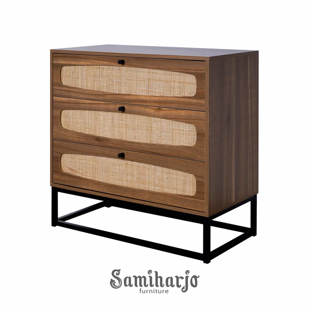 Bufet Laci Nara Walnut Rotan Aksen Industrial Ruang Tamu Mewah 1 title