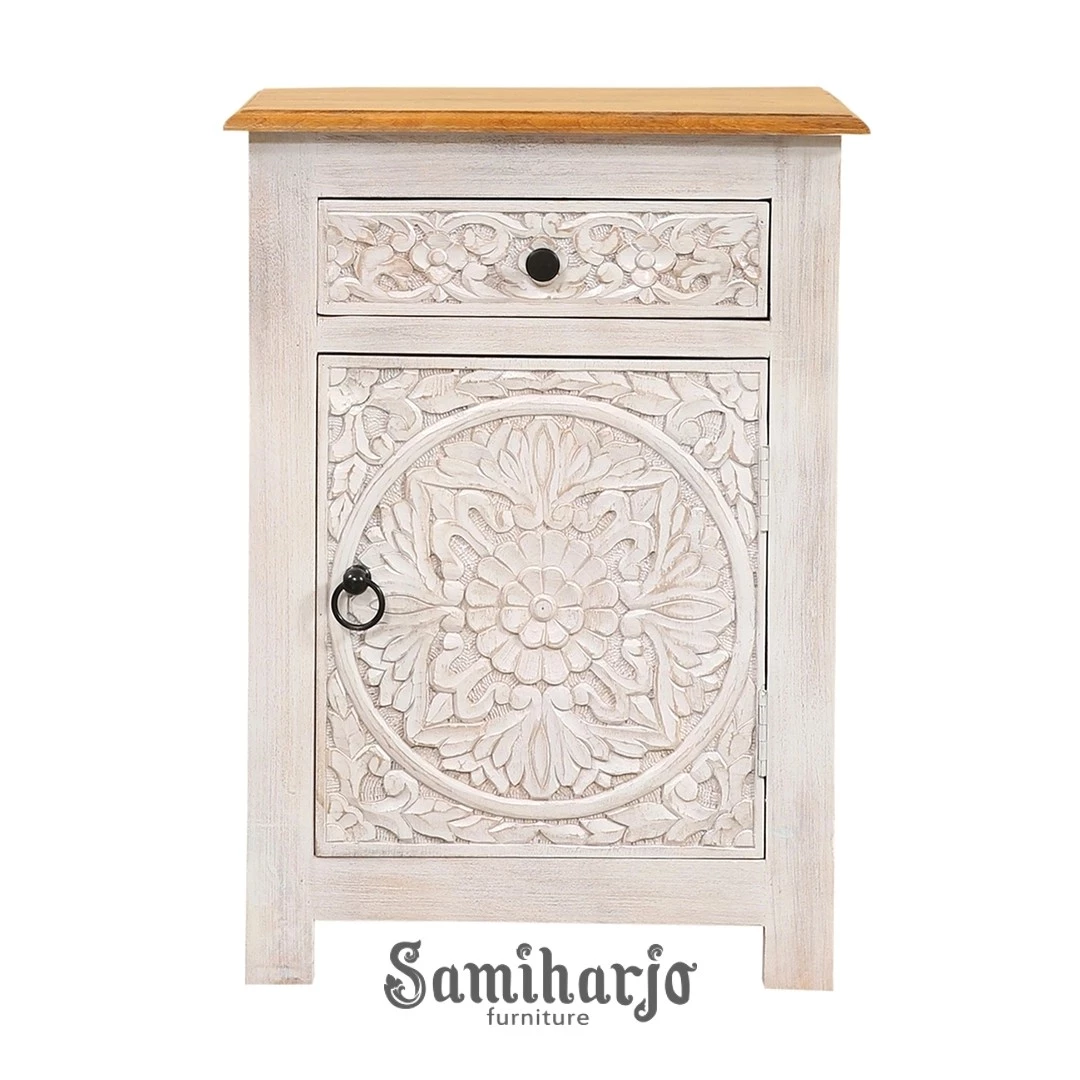 Drawer Mandala Putih Lafayette Pintu Ukir Laci Atas Kayu Solid - Gambar 4