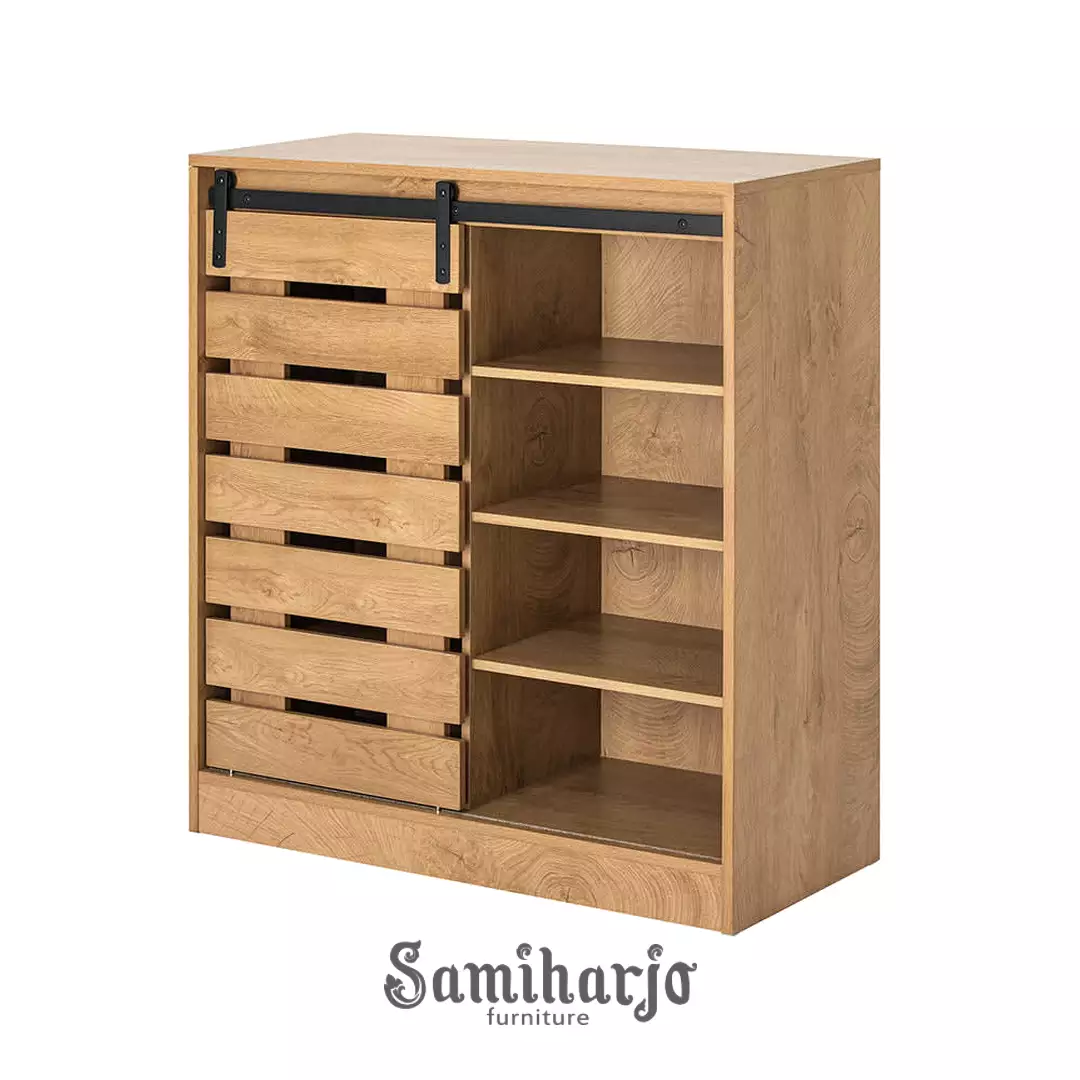 Fluted Cabinet Kayu Modern Kavya Ribbed Storage Dark Wood 1 title