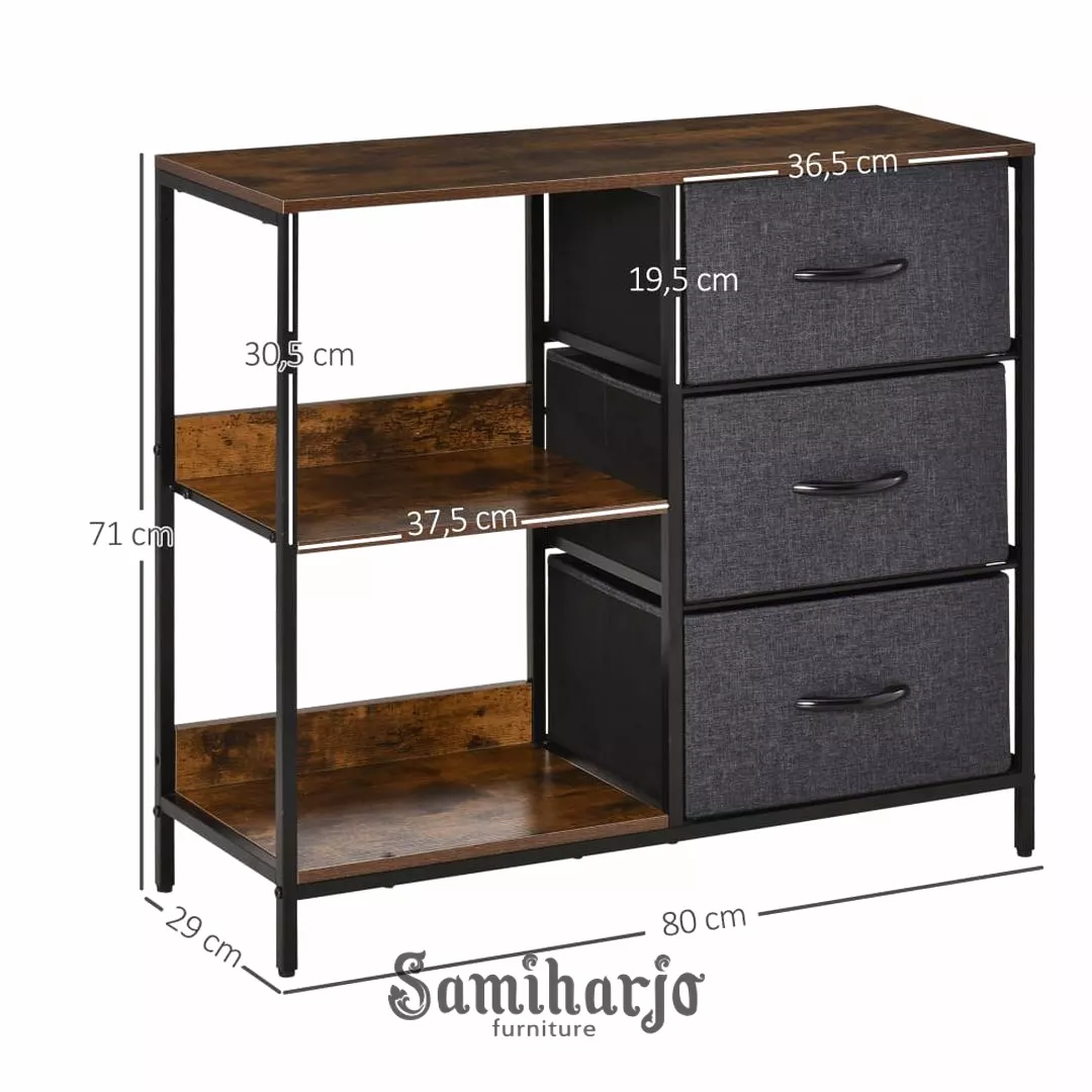 Kabinet Laci Industrial Ragna Organizer Rak Besi Kayu Rustic - Gambar 3