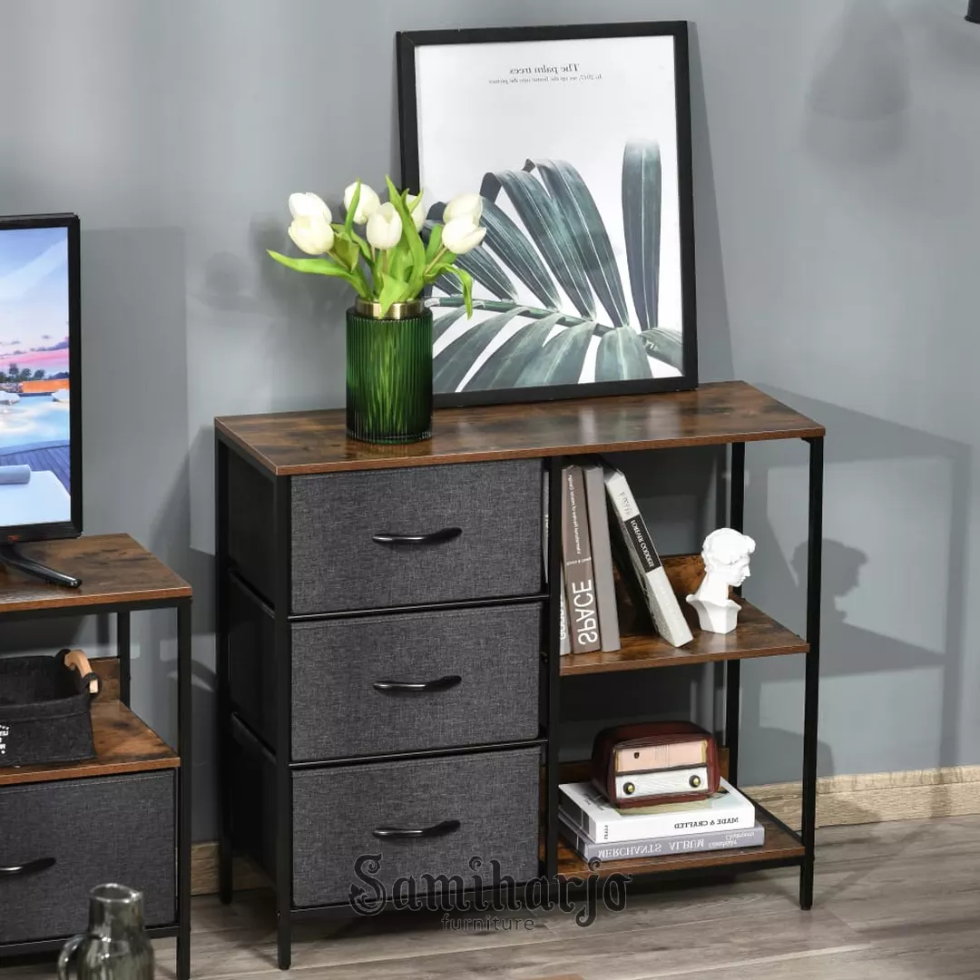 Kabinet Laci Industrial Ragna Organizer Rak Besi Kayu Rustic - Gambar 4