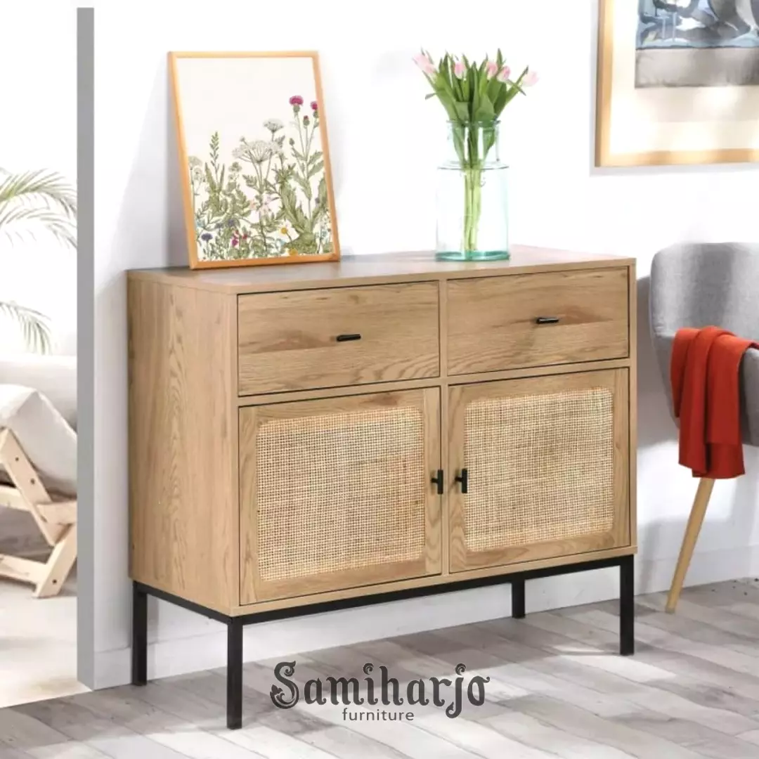 Kabinet Rotan Kayu Minimalis Modern Console Scandinavian Natural - Image 2