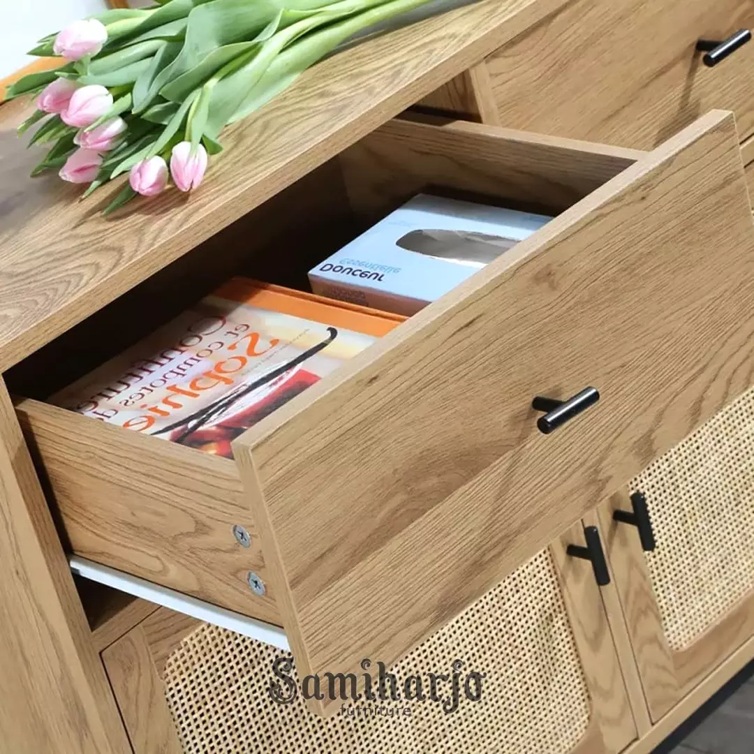 Kabinet Rotan Kayu Minimalis Modern Console Scandinavian Natural - Image 3