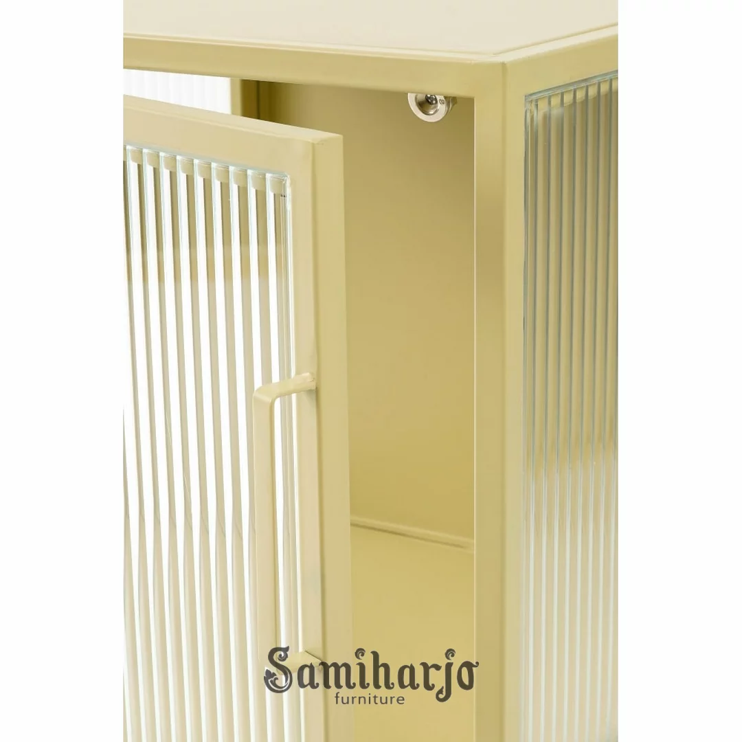 Kabinet Samping Metal Arvena Minimalis Pintu Kaca Fluted Modern - Gambar 4