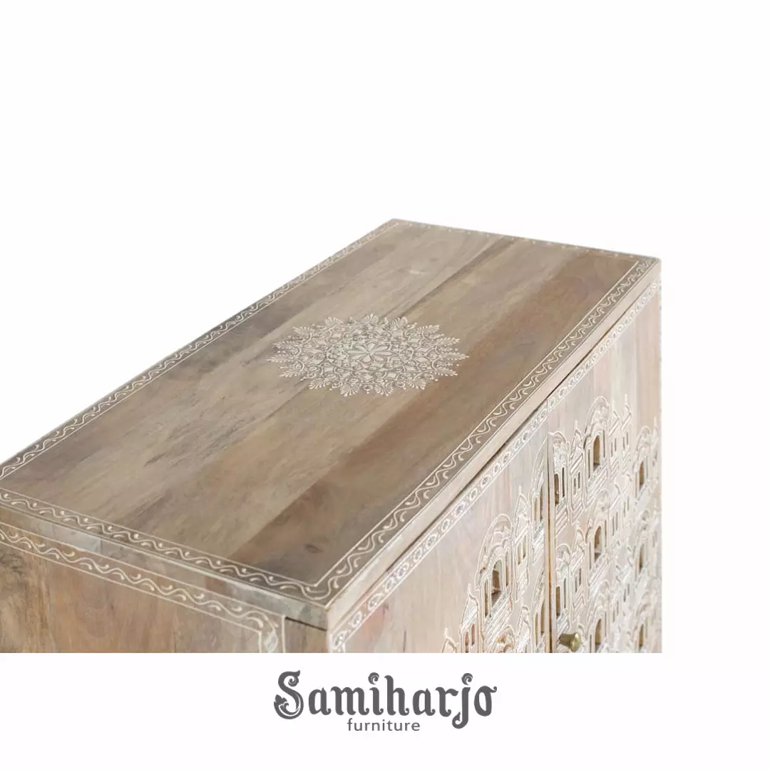 Kabinet Ukir Jharokha Aluna Storage Kayu Etnik Artistik - Gambar 4
