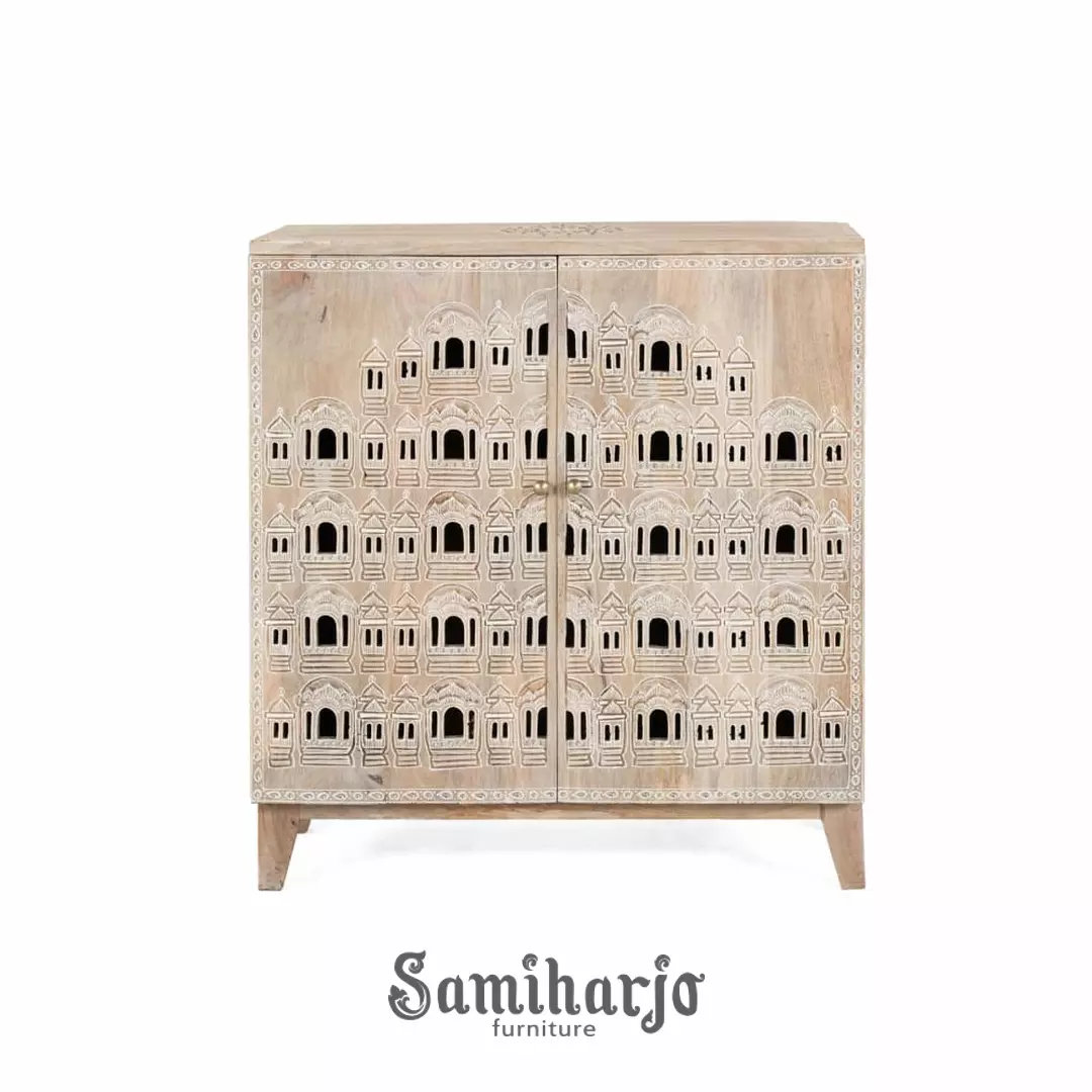 Kabinet Ukir Jharokha Aluna Storage Kayu Etnik Artistik - Gambar 2
