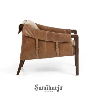 Leather Armchair Solid Wood Frame Timeless Style 1  title