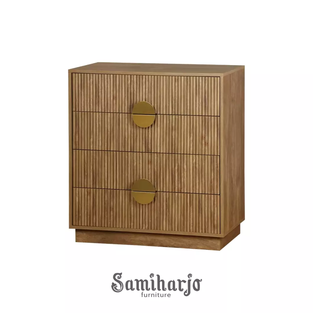 Lemari Laci Kayu Slatted Brass Modern Japandi Mewah 1 title