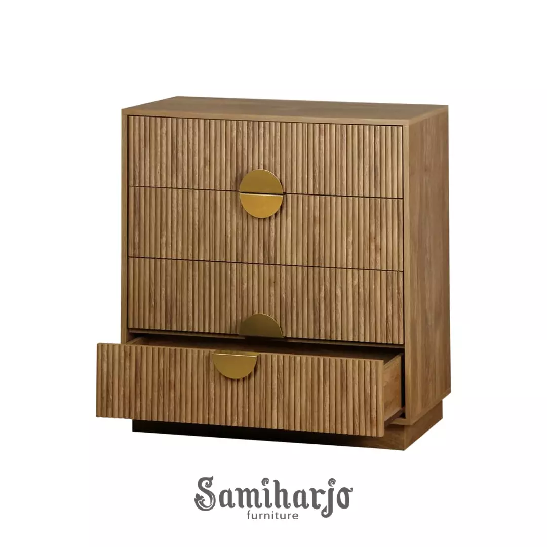 Lemari Laci Kayu Slatted Brass Modern Japandi Mewah - Image 2