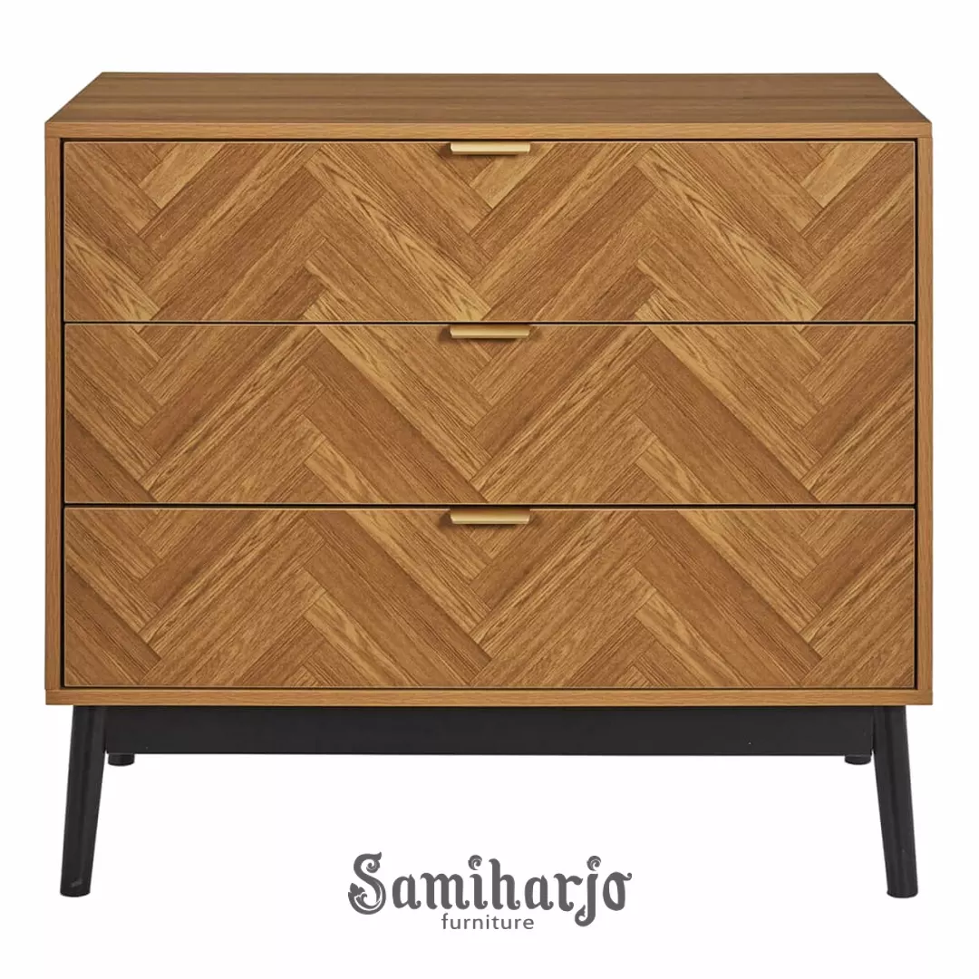 Lemari Laci Modern Arven Chest Parquet Kayu Natural Minimal - Gambar 2