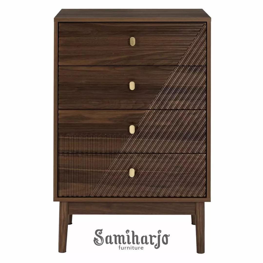 Lemari Laci Modern Riva Walnut Tekstur Garis Vertikal - Gambar 4