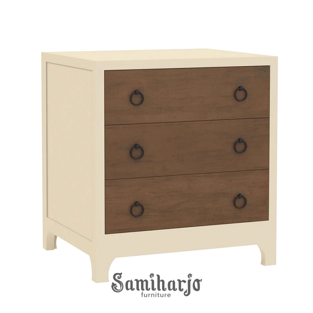 Meja Malam Mahoni Effingham Tiga Laci Dua Warna Klasik Modern 1 title