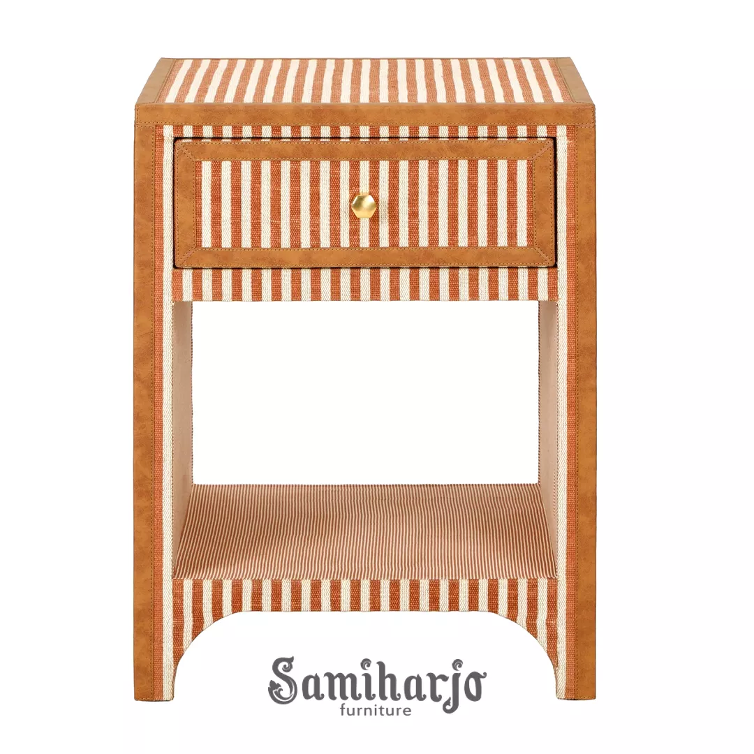 Meja Nakas Kain Garis Aruna Satu Laci Rak Terbuka Natural 1 title