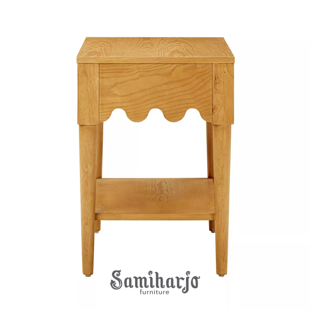 Meja Nakas Kayu Natural Aruna Laci Ukir Gelombang Rak Bawah - Gambar 2