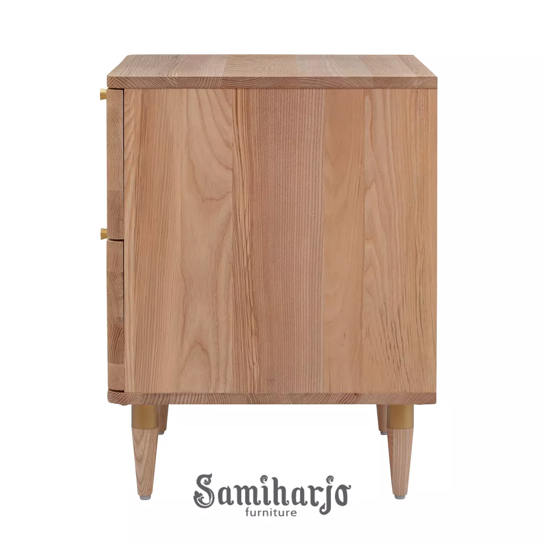 Meja Nakas Kayu Rotan Aluna Dua Laci Natural Modern Hangat - Gambar 3