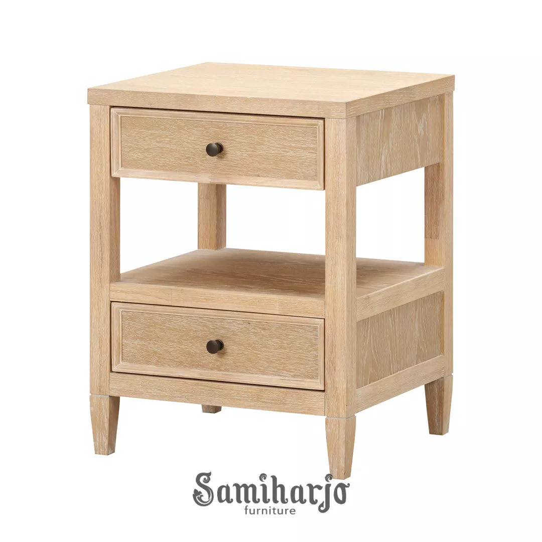 Nightstand Laci Dua Arunika Rak Terbuka Kayu Whitewash Minimalis 1 title