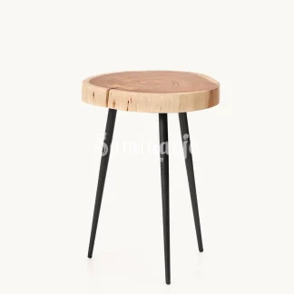 Stool Kayu Solid Bulat Modern Kaki Besi 1  title