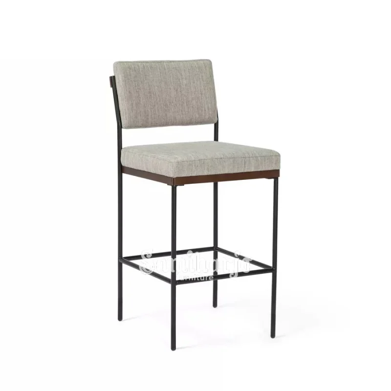 Bar Stool Fabric Netral Aksen Kayu Rangka Besi Minimalis
