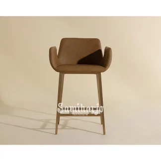 Bar Stool Kulit Caramel Sandaran Sayap Rangka Gold 1 title