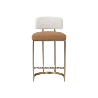 Bar Stool Kulit Tan Sandaran Boucle Rangka Gold 1 title
