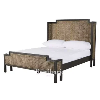 Bed Frame Cane Astoria Kayu Jati Panel Rotan Geometris 1  title