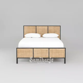 Bed Frame Havana Rotan Panel Geometris Kayu Modern Tropis 1  title