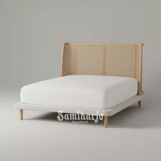 Bed Frame Rotan Selaras Headboard Cane Lengkung Natural 1  title