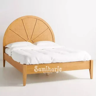 Bed Sunburst Cane Halo Rotan Alami Kayu Jati Artistik 1  title