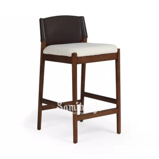 Counter Stool Arven Sandaran Kulit Dudukan Tebal Kayu Solid 1 title