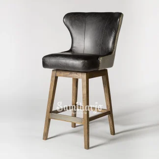 Kursi Bar Kulit Hitam Kaki Kayu Modern Elegan Gold Island 1 title