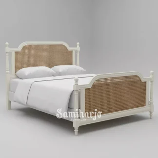 Ranjang Rotan Provence Frame Kayu Jati Panel Cane Klasik 1  title