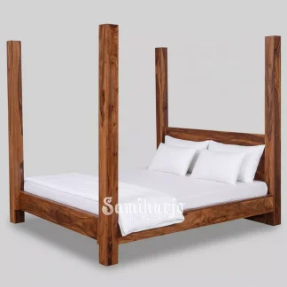 Tempat Tidur Canopy Atlas Kayu Solid Pilar Minimal Modern 1  title