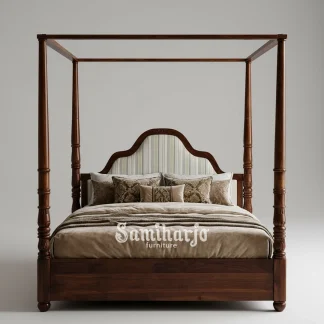 Tempat Tidur Kanopi Windsor Upholstery Kayu Jati Klasik 1  title