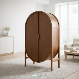 Almari Baju Oval Midcentury Orlin Kabinet Lengkung Kayu Artistik 1  title