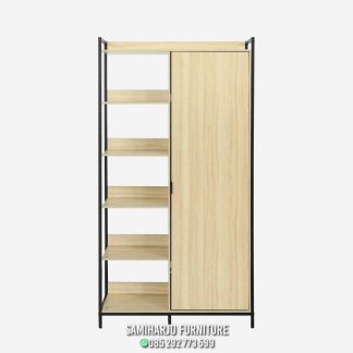 Lemari Pakaian Industrial Openframe Virel Rak Kombinasi Besi Kayu 1  title