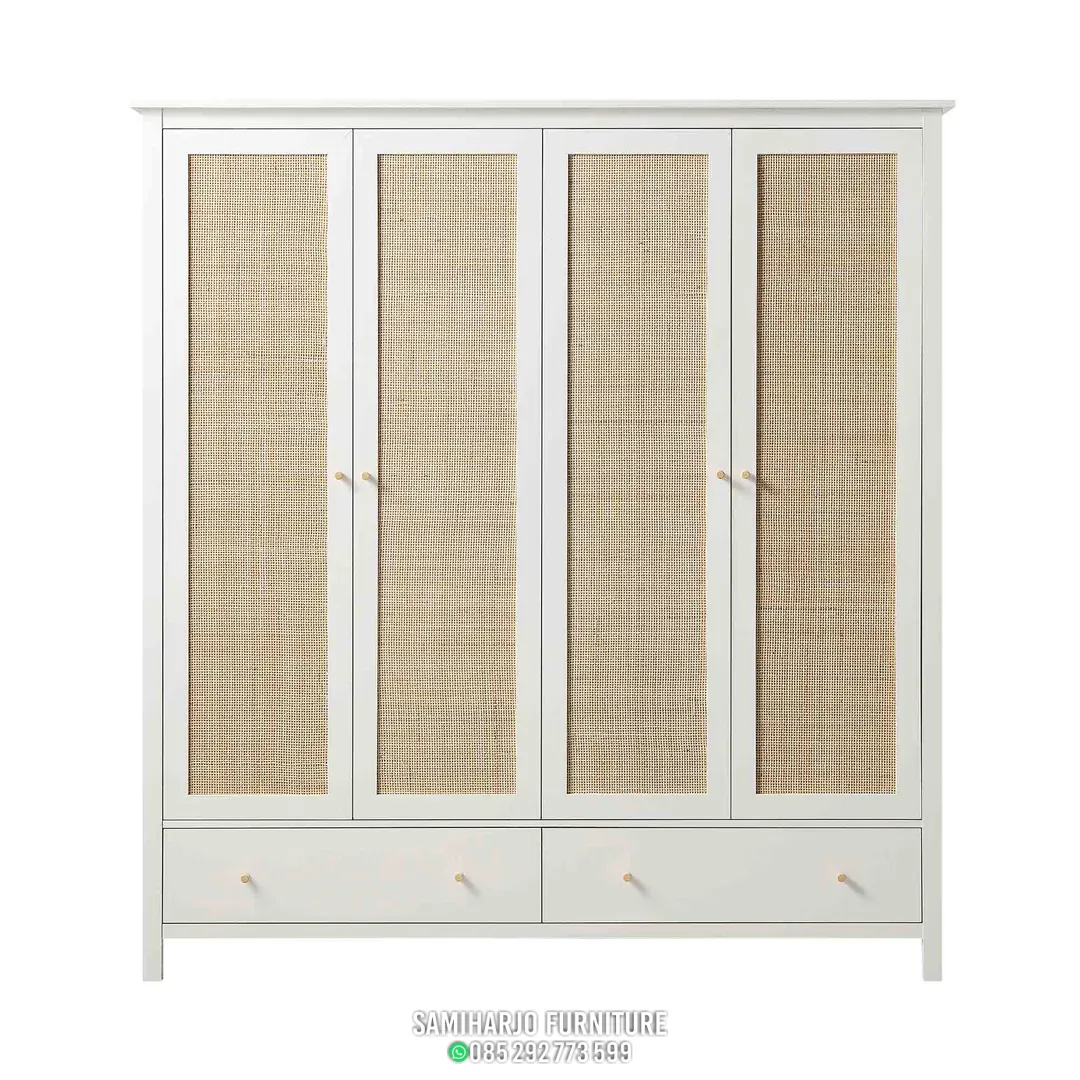 Lemari Pakaian Panel Rotan Linear Frame Lebar Kayu Solid Storage Maksimal 1 title