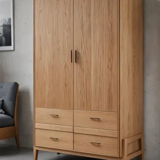 Wardrobe Kayu Natural Linear Varello Laci Bawah Rak Simpel Kokoh 1  title