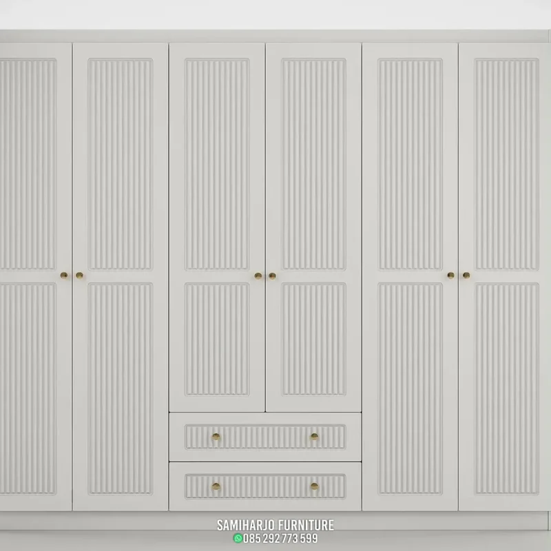 Wardrobe Neoclassic Fluted Grand Palace Pintu Enam Laci Luar Luas