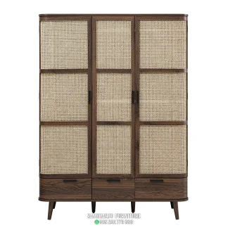 Wardrobe Rotan Estetik Minimalis Arka 3 Pintu Kayu Jati Solid Kokoh 1  title