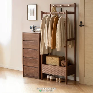 Hanger Baju Kayu Solid Vassa Terbuka Minimalis Desain Arsitektural Jati