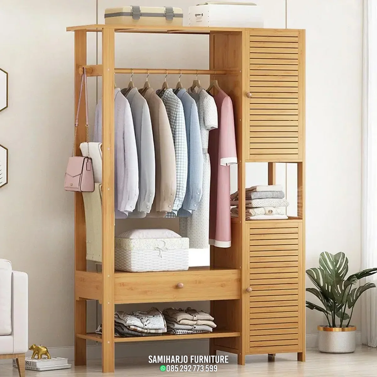 Lemari Gantung Multifungsi Kisi Kayu Organizer Busana Minimalis - Image 3