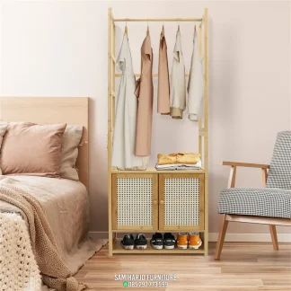 Lemari Hanger Rotan Rak Simpan Pakaian Japandi Multifungsi 1  title