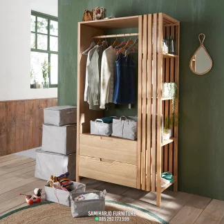 Lemari Pakaian Kisi Kayu Linnea Modern Industrial Rak Baju Terbuka Jati 1  title