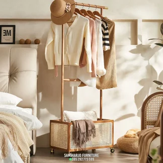Troli Hanger Rotan Minimalis Rak Busana Kamar Estetik Modern 1  title