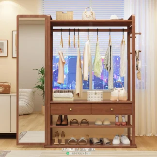 Wardrobe Kayu Cermin Full Elora Modern Lemari Pakaian Rak Sepatu Jati 1  title