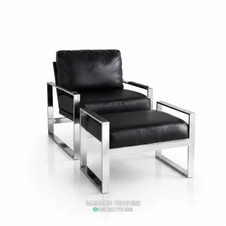 Kursi Aksen Kulit Stainless Hitam Dua Bagian 1 title