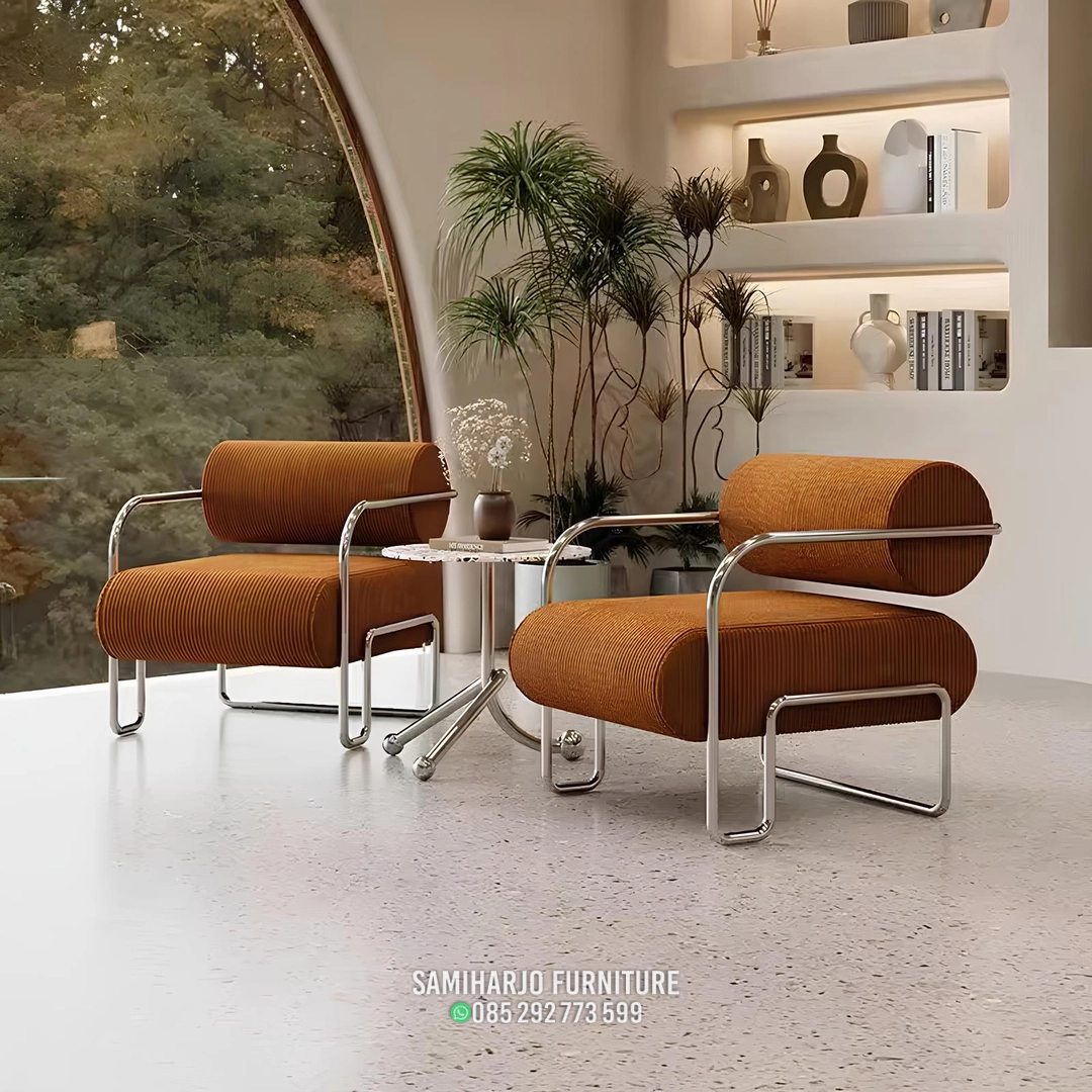 Kursi Armchair Velvet Biru Silinder Rangka Stainless Elegan - Image 3