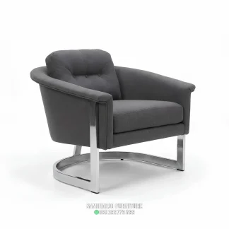 Kursi Barrel Busa Abu Rangka Stainless Datar Modern Mewah 1 title