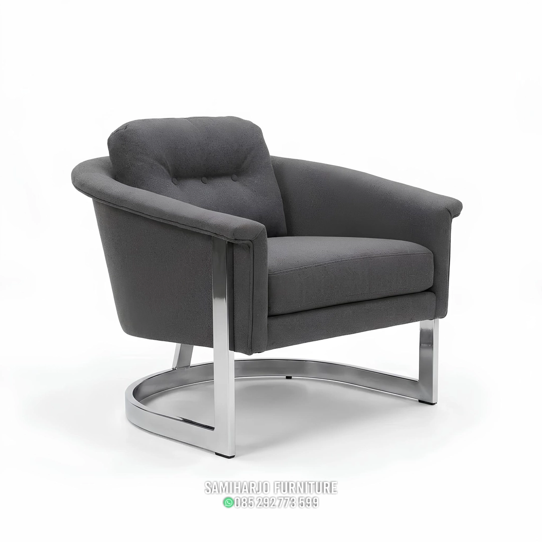 Kursi Barrel Busa Abu Rangka Stainless Datar Modern Mewah 1 title