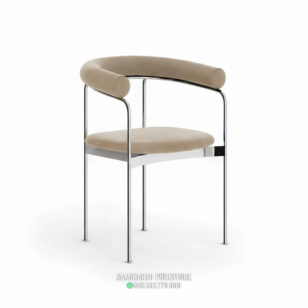 Kursi Cafe Stainless Minimalis Melingkar Busa Velvet Sand Lembut 1 title